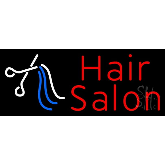 Red Hair Salon With Scissor LED Neon Sign 13 x 32 - inches, Black Square Cut Acrylic Backing, with Dimmer - Bright and Premium built indoor LED Neon Sign for Defence Force.
