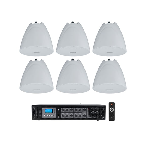 Rockville RCS180-6 Commercial Amp 6) White 5.25" Pendant Speakers For Restaurant