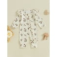 thumbnail image 2 of FEORJGP Toddler Baby Girls One-piece Jumpsuits 0 3M 6M 12M 18M Infant Long Sleeve Rompers Floral Print Ruffles Front Zipper Bodysuits Kids Newborn Fashion Casual Cute Clothes for Daily Spring Fall, 2 of 8
