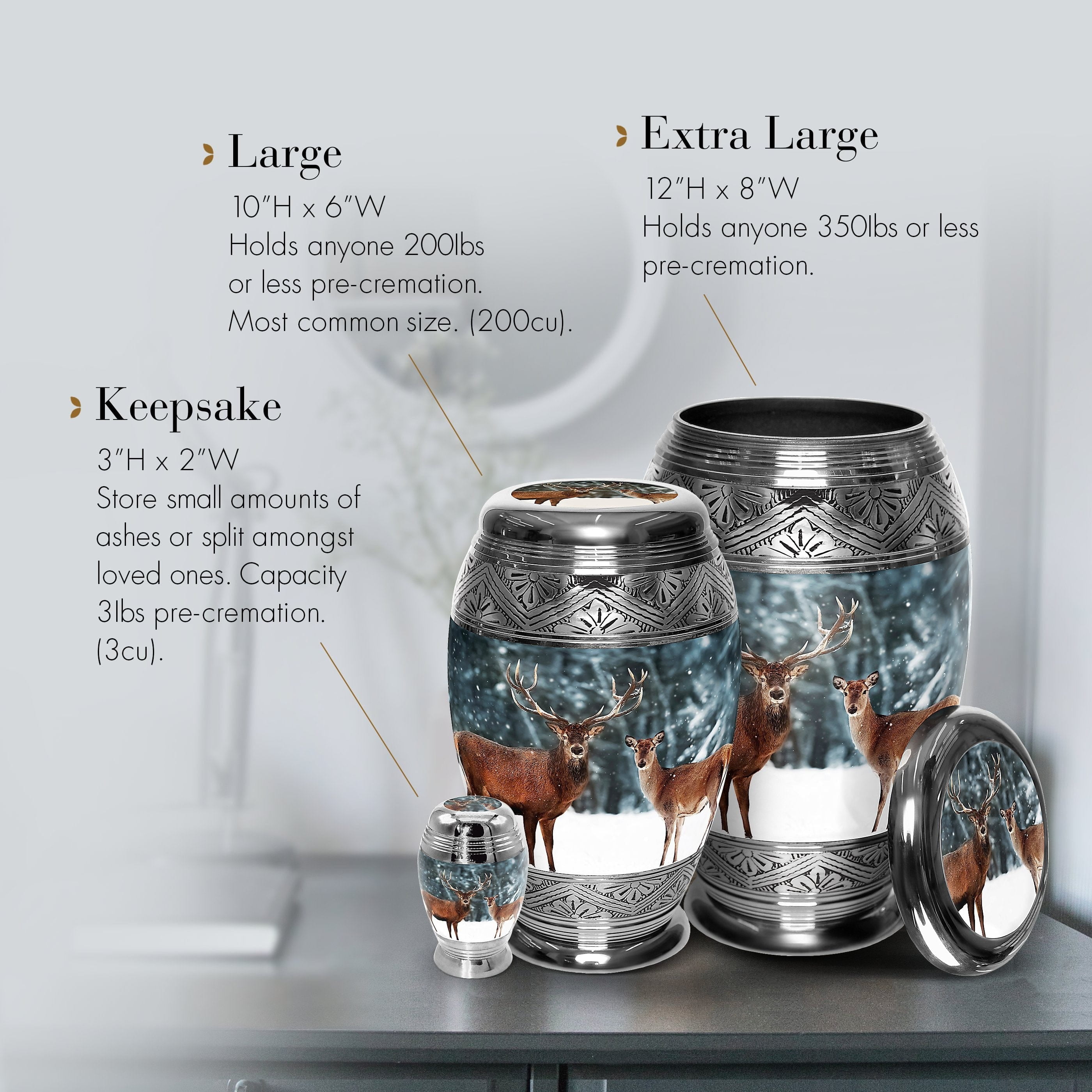 Dignified Deer Cremation Urns for Human Ashes Adult Urns for Cremation Ashes Urns for Adult Cremation Ashes Urns for Ashes Cremation Urns for Human Ashes Adult 200 Cubic Inches Small