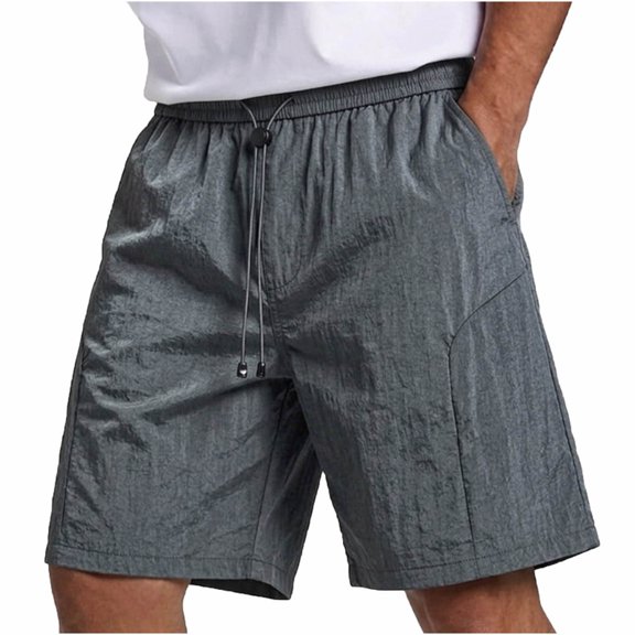 hlysgo Mens Casual Shorts Flat Front Elastic Waist Drawstring Shorts Summer Beach Vacation Shorts with Pockets Dark Gray,XL