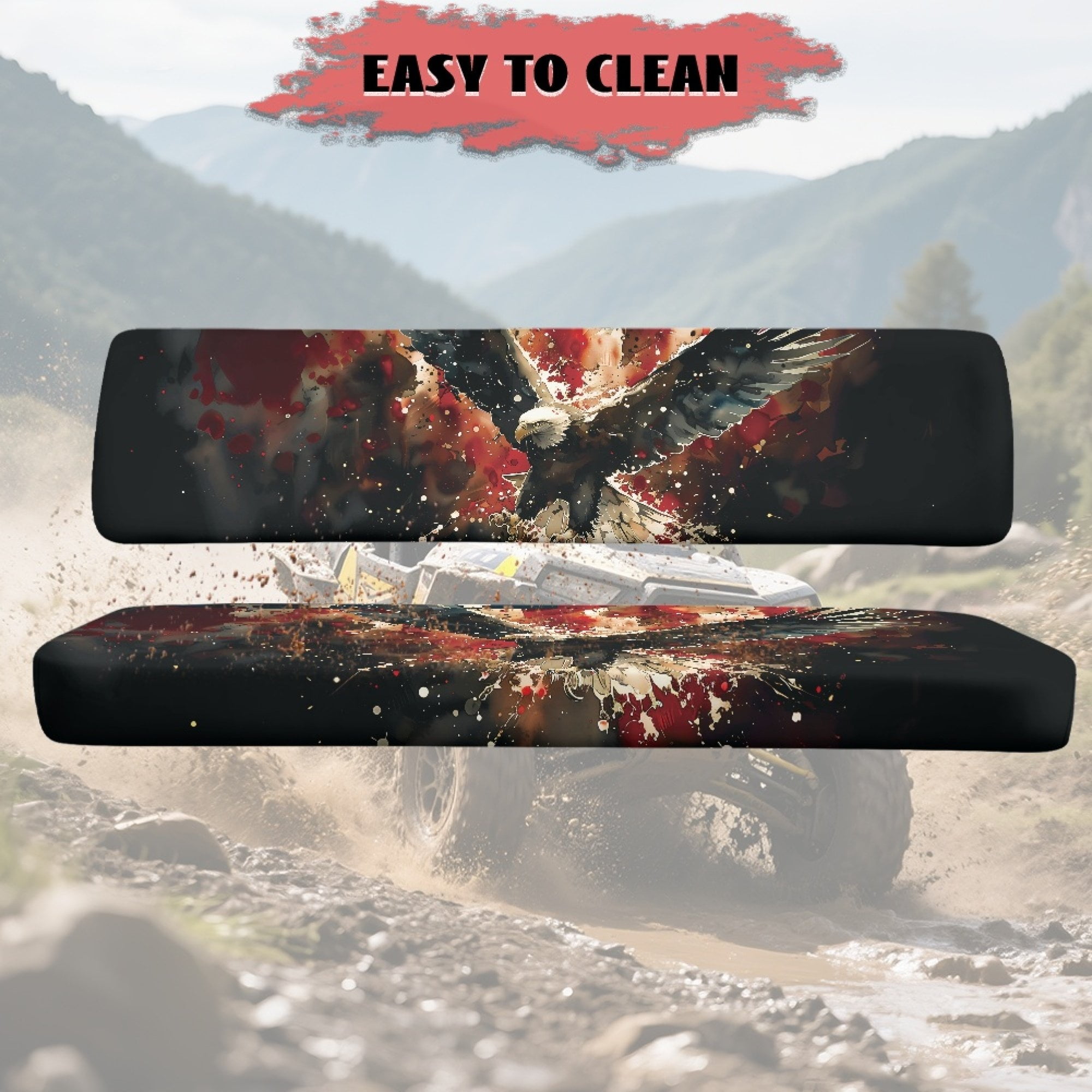 ZIATUBLES Universal UTV Seat Covers 2 Pack, Front Bench Seat Protector Set Compatible with Kawasaki Mule 4010 3010, All-Weather Polyester Deocr Protection, American Flag Bald Eagle Print