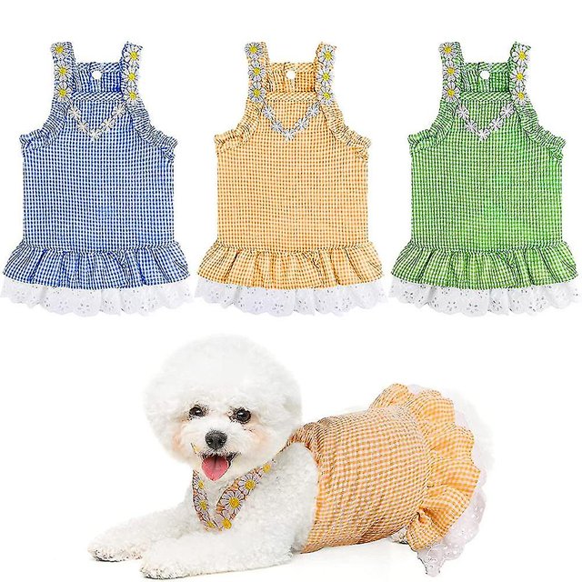 XS Vestidos para perros Niña Ropa para mascotas Falda de princesa a cuadros Primavera Verano Tutu Vestidos de fiesta de cumpleaños de encaje