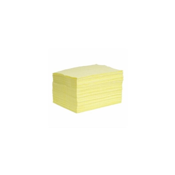 Sorbent Pad, 24 gal, 15 in x 19 in, Harsh Chemicals, Yellow, 100 PK