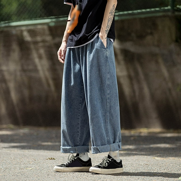 Fashion Mens Baggy Denim Loose Pants Hip Hop Cargo Pants Jeans Casual  Trousers