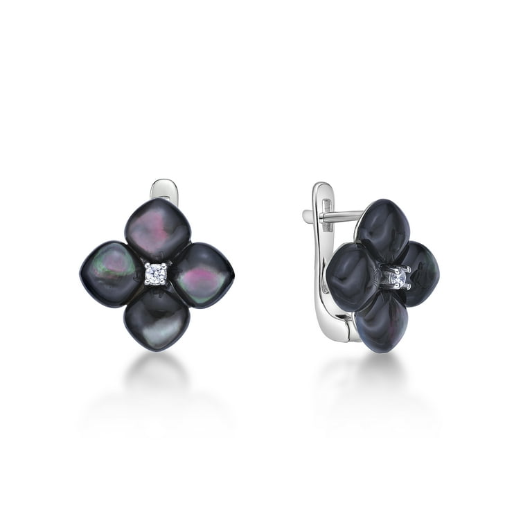 Black Mother of Pearls Sterling Silver Dangle Earrings Black Mother of Pearls Sterling Silver Dangle Earrings