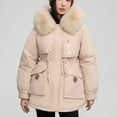 thumbnail image 3 of JGGSPWM Women's Winter Warm Puffer Coat Drawstring Waist with Pockets, Faux Furry Collar Jacket for Cozy Style Beige M, 3 of 6