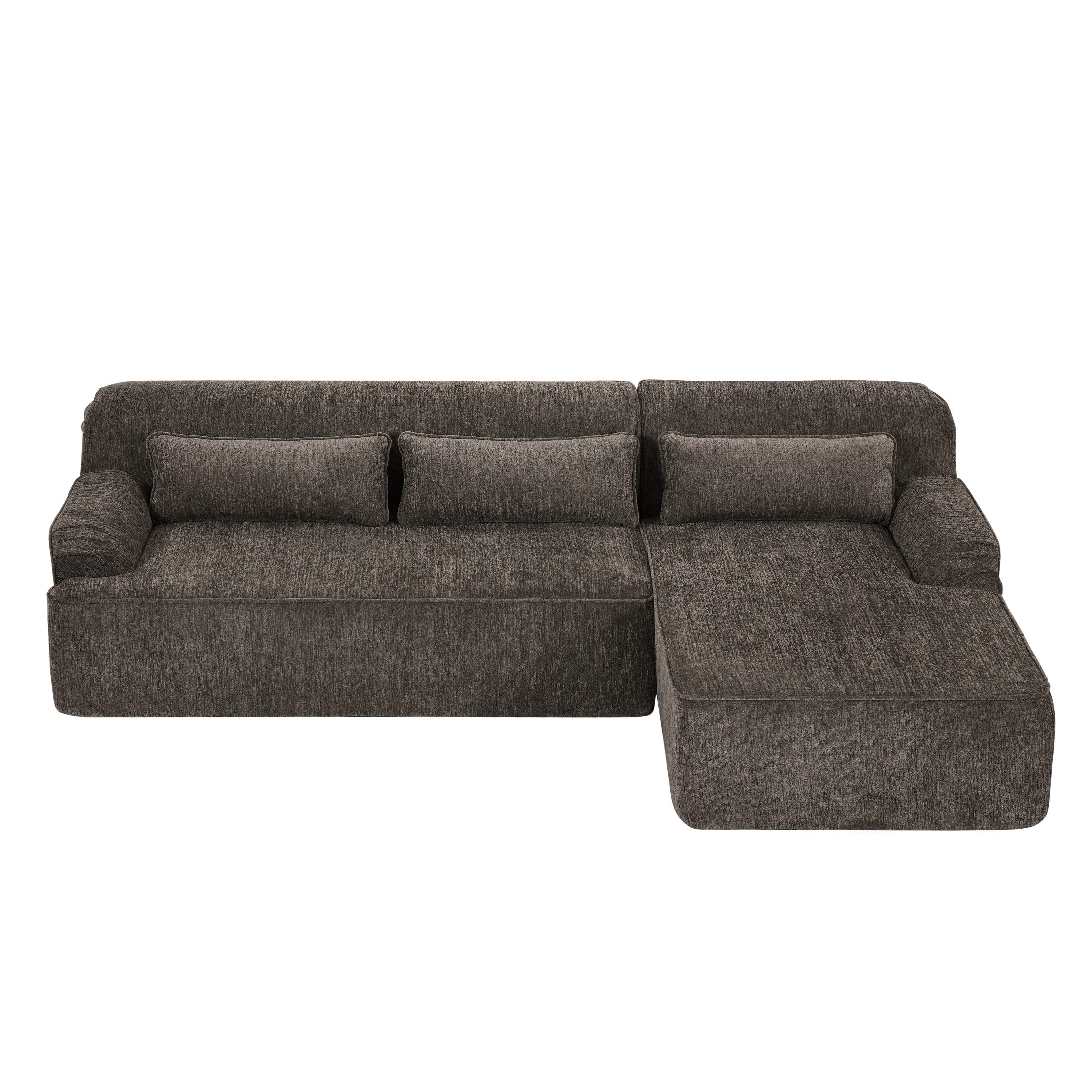 Aukfa 2-Piece Modular Chenille Sectional Sofa, 26.5" Deep Seat, No Assembly, Left Chaise, Brown