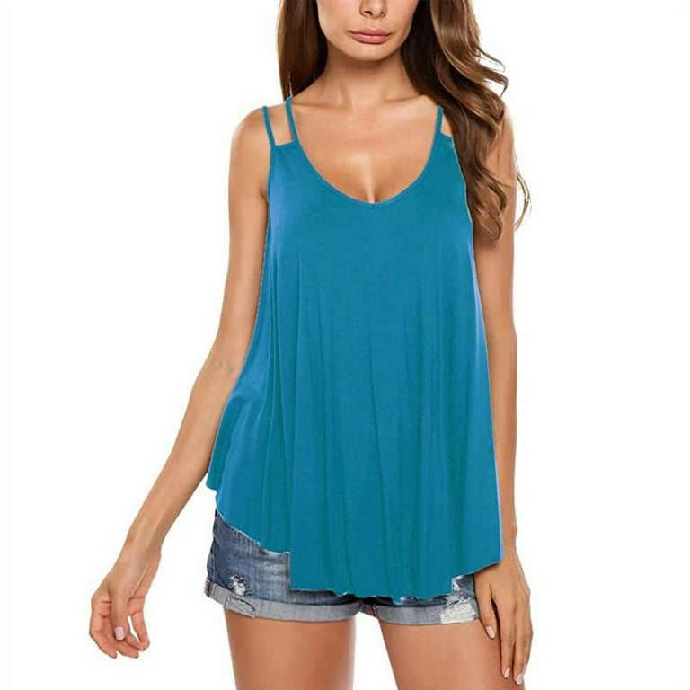 Women's V Neck Strappy Tank Tops Loose Casual Sleeveless Shirts Blouses  Spaghetti Straps Tank Top Summer Sleeveless Shirts Blouse Summer Loose