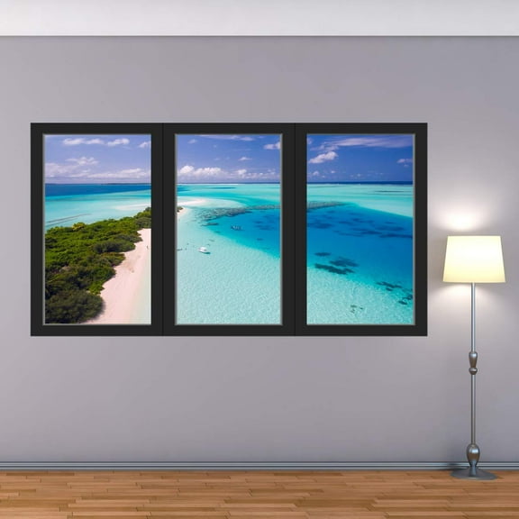 VWAQ - Vacation Resort Wall Decal Office Ocean Mural Sticker 3D Window View - OW05