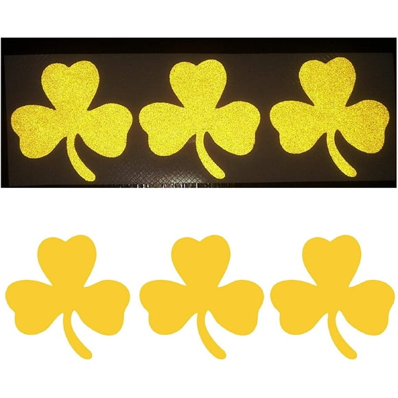 3X Gold Shamrock 3-Leaf Trèfle 2" Or Riche Chanceux Réfléchissant Décalcomanies Vinyle Autocollant Sécurité Nuit