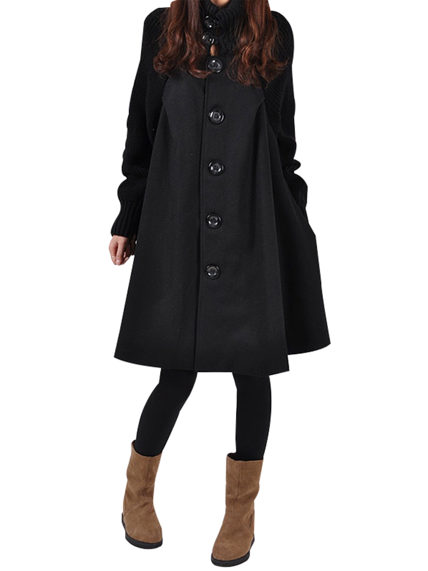 Womens Retro Woolen Coat Long Trench Jacket Winter Warm Hooded Overcoat Peacoat 