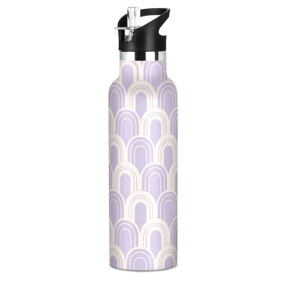 600ml Stainless Steel Water Bottle with Straw/Handle Bike Water Bottle, Lilac Arches Printed