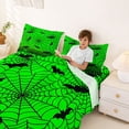 thumbnail image 3 of Feelyou Spooky Spider Web Queen Sheets, Halloween Bat Queen Sheet Sets, Green Black, 4pcs, 1 Flat Sheet, 1 Fitted Sheet and 2 Pillowcases, 3 of 5