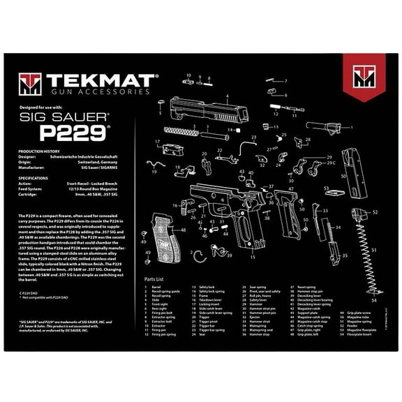 TekMat Sig Sauer P229 Gun Cleaning Mat,11x17in, Black 17-SIG229