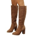 thumbnail image 2 of Domuza Round Toe Suede Knee High Fall Boots for Women,Fall Winter Fasion Tall Long High Heel Chunky Block Boots with Side Zipper, Khaki 7（EU-38）, 2 of 9