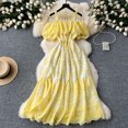 thumbnail image 1 of Vestido de verano con hombros descubiertos para mujer, Vestido con tirantes, volantes, manga de burbuja, ahuecado, bordado, hada, 1 of 5