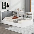 thumbnail image 3 of Twin Size Daybed with 2 Drawers & Storage Shelves, White Wood Platform Bed Frame with Hidden Storage Headboard, 3 of 7