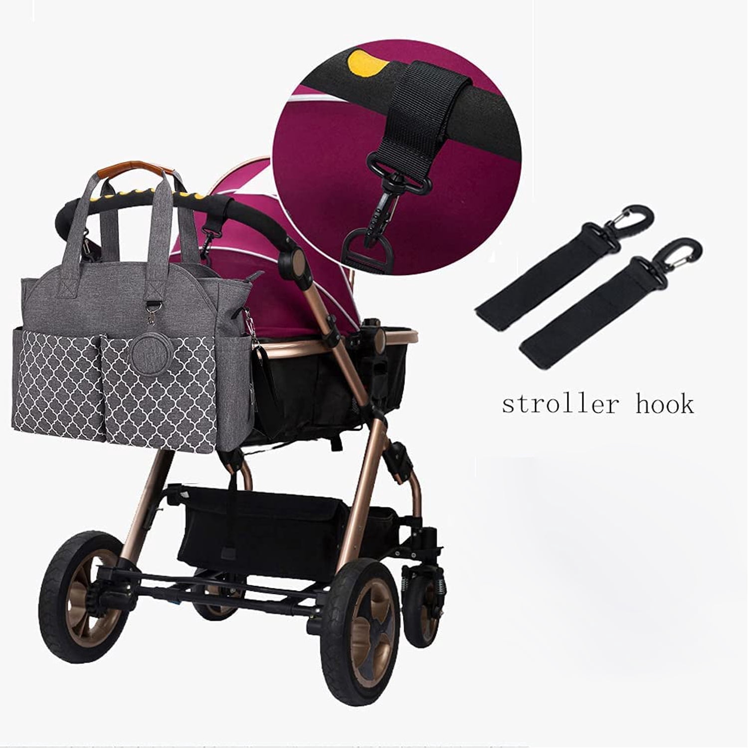 Baby Travel Diaper Bag Tote Gray with Pacifier Holder Adjustable Strap Insulated Pockets