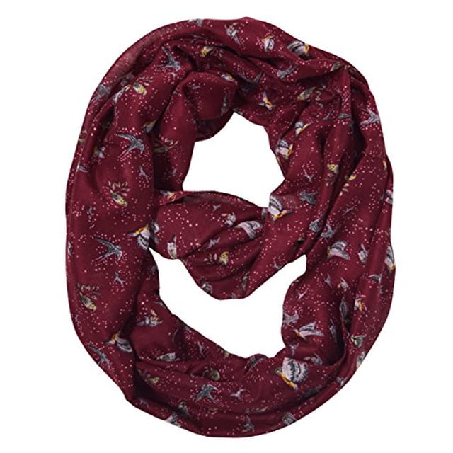 Peach Couture Sheer Bird Print Scarves For Women Infinity Scarf Circle Loops
