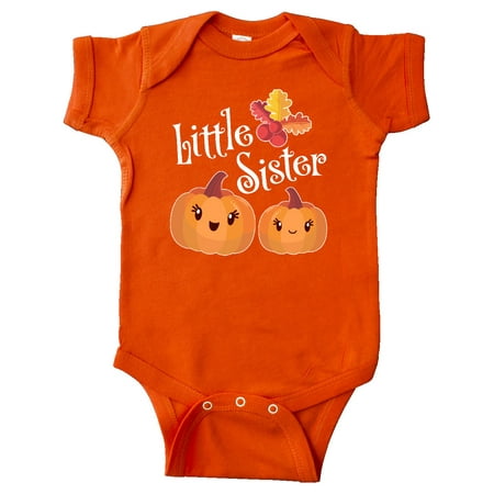 

Inktastic Little Sister Pumpkins with Fall Leaves Gift Baby Girl Bodysuit