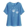 thumbnail image 3 of lcziwo Womens Cotton Linen Short Sleeve T Shirts Casual Loose Fit Comfy Crewneck Blouse Fashion Dandelion Print Tees Tops Summer Holiday Shirt Back to School Sales Blue XL, 3 of 7