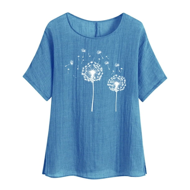 Vestidos Casuales Para Mujer, Blusas De Mujer De Moda Camisetas estampadas de moda para mujer, blusas casuales de lino holgadas de manga corta con cuello redondo y raglán