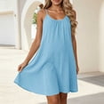 thumbnail image 4 of Lmueinov 2026 Women's Spaghetti Strap Gathered Neck Cotton Linen Shift Dress, Soft Breathable Loose Casual Daily Vacation Beach Mini Slip Dress S-2XL, 4 of 7