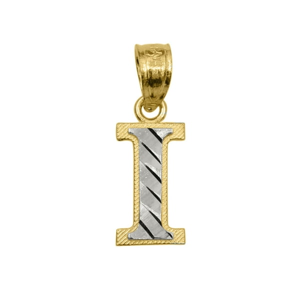 Precious Stars 14K Two-Tone Gold Diamond-cut Unisex Initial Letter 'I' Pendant - No Chain, Pendant Only