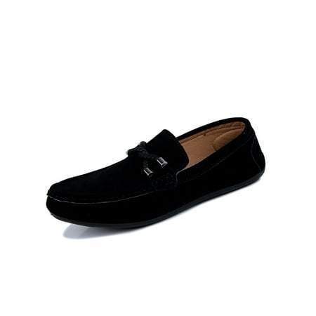 

GENILU Mens Classic Penny Loafer Faux Suede Dress Shoe Party Round Toe Flats Black 7.5