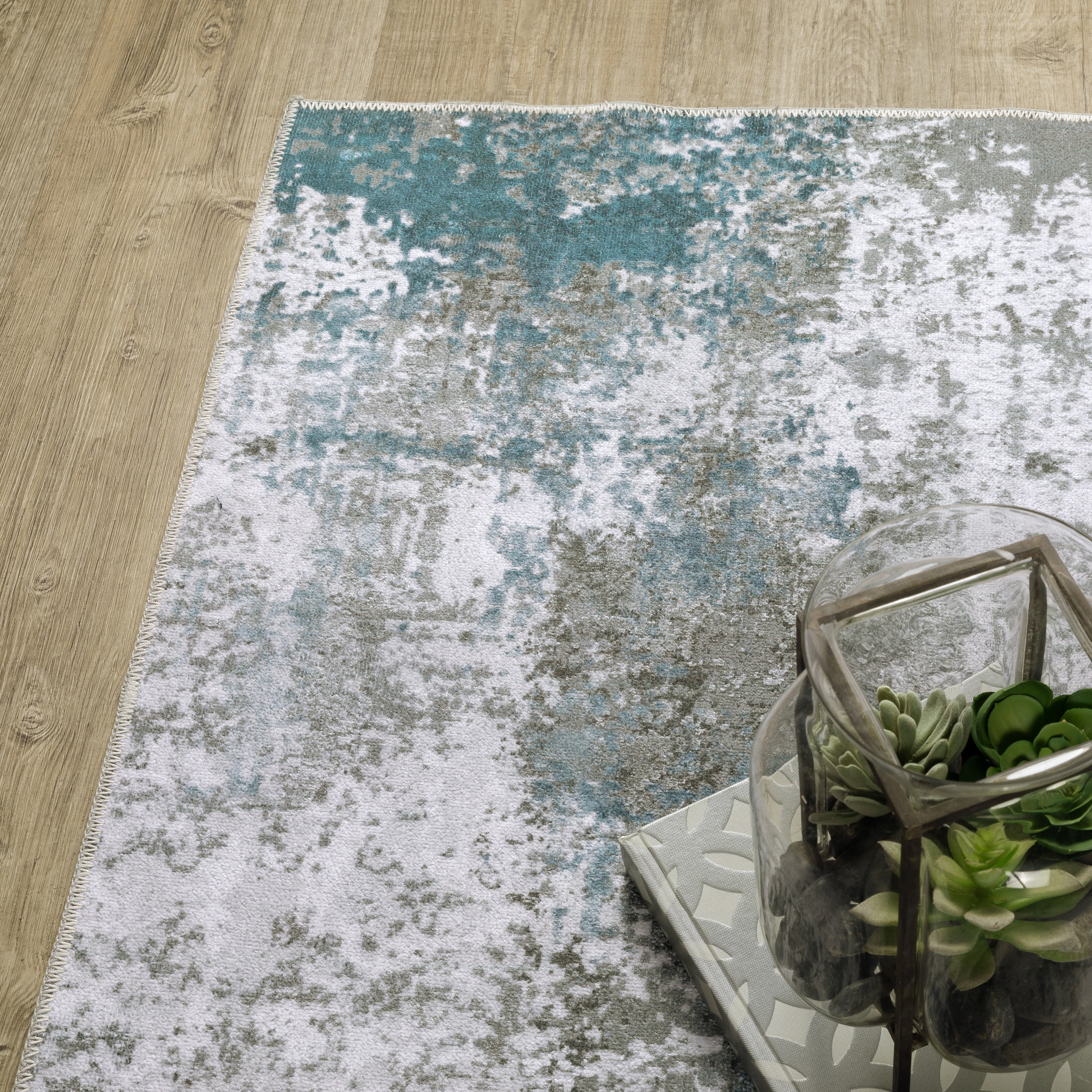 Avalon Home Marlowe Washable Marbled Abstract Grey/ Blue Indoor Area Rug