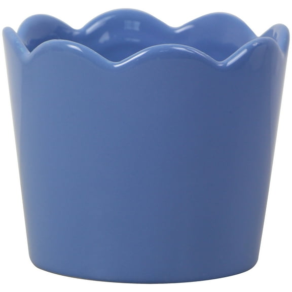 Mainstays Small 4in Diameter Round Blue Scallop Ceramic Planter