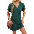 thumbnail image 1 of Robe T-Shirt Décontractée pour Femme à Col en V Mini Robes d'Été à Boutons à Manches Courtes Vert Foncé TTG, 1 of 10