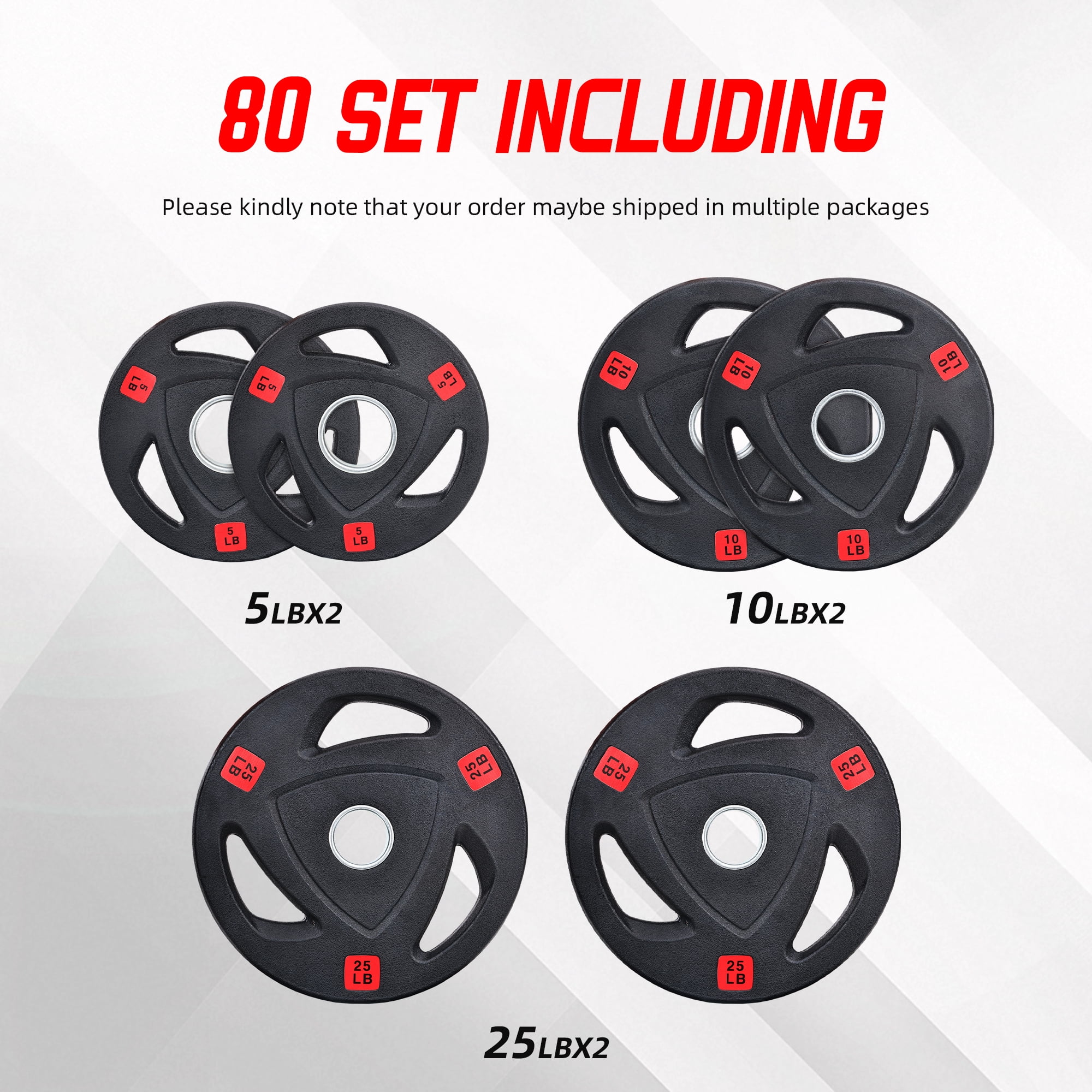 FlexWave 2-Inch Rubber Coated Cast Iron Weight Plates Set, 80LB/180LB/210LB Options, for Barbell & Home Gym Strength Training