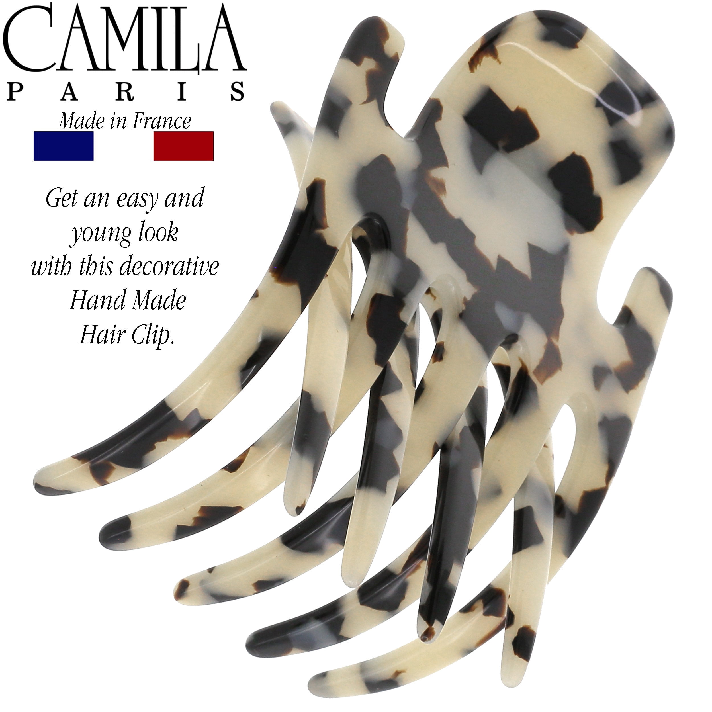 Camila Paris CP3473 French Hair Clip for Women, Hand-Made Hair Side Clips, 3 inch Girls Hair Claw Clips Jaw Fashion Durable Styling Hair Accessories for Women, Strong Hold No Slip Grip, Made in France