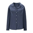 thumbnail image 6 of FRSASU Women's Cotton Linen Sun Protection Jacket Summer/Fall Hoodie Long Sleeve Button up Cardigan Lightweight Beach Tops with Pocket Navy, 6 of 8