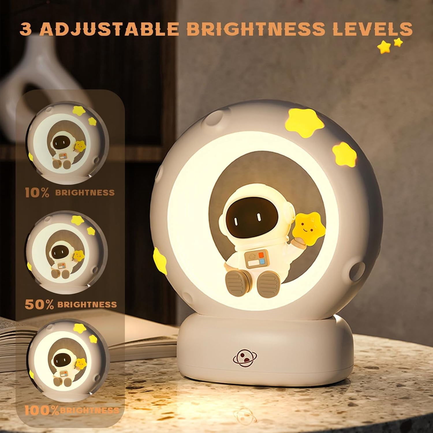 Space Astronaut LED Night Light for Kids, Cute Nursery Lamp with Touch Sensor, 3-Level Dimmable Rechargeable Bedside Light, Astronaut Decor Gifts for Girls Baby