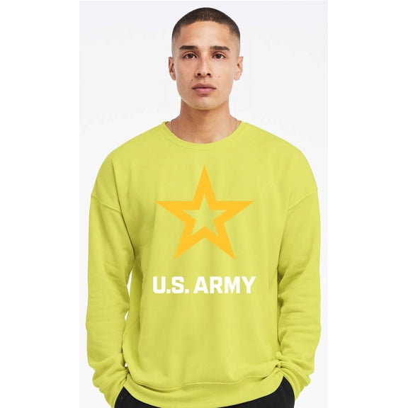 Mens US United States Army Logo Fleece Sweatshirt, XL Strobe Yellow