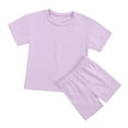 thumbnail image 2 of YUGYXL Toddler kids Summer Outfits Solid Color Cotton 2 Piece Sets Casual Loose Round Neck Short Sleeve Tshirt Match Soft Comfy Shorts Sale Purple,12-24 Months, 2 of 9