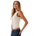 thumbnail image 2 of Gilet Sans Manches à Col Rond Ajusté Côtelé à Boutons pour Femme Abricot m, 2 of 8