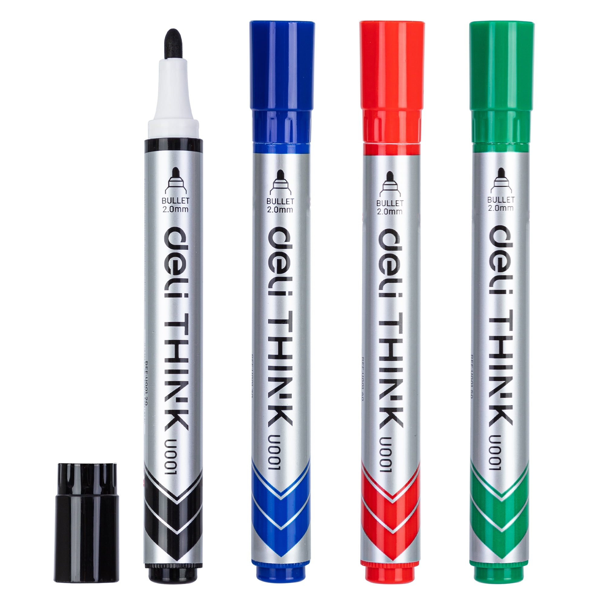 Think2Master [8 Markers - 3 Colors] Think2 Magnetic Mini Dry Erase Markers with eraser. (6 Black, 1 Red, 1 Blue) AP Certified German Ink.