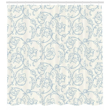 Fl Shower Curtain Flower Orchids Bohemian Style Vintage Petals Vines Pattern French Country Fabric Bathroom Set With Hooks Blue White By