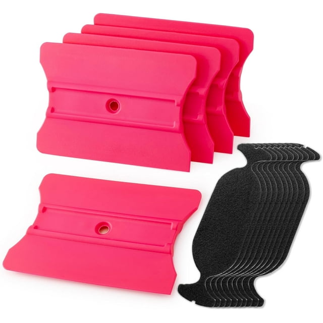 shiyou-5PCS Wrap Squeegee for Vinyl with Fabric Felt, 4" Vinyl Squeegee with Rounded & Squared Corners for Window Tinting,Car Wrapping,Sign Marking, Window Film,Wallpaper Smoothing Tool (Pink)