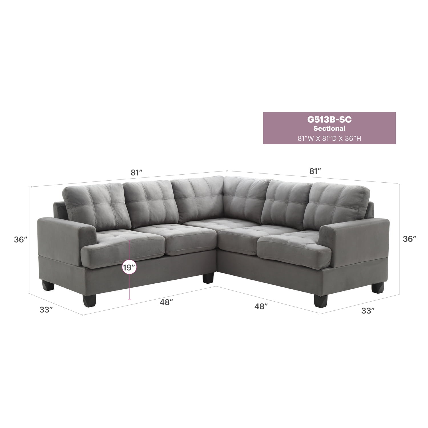 Glory Furniture Sandridge Microsuede Sectional in Gray