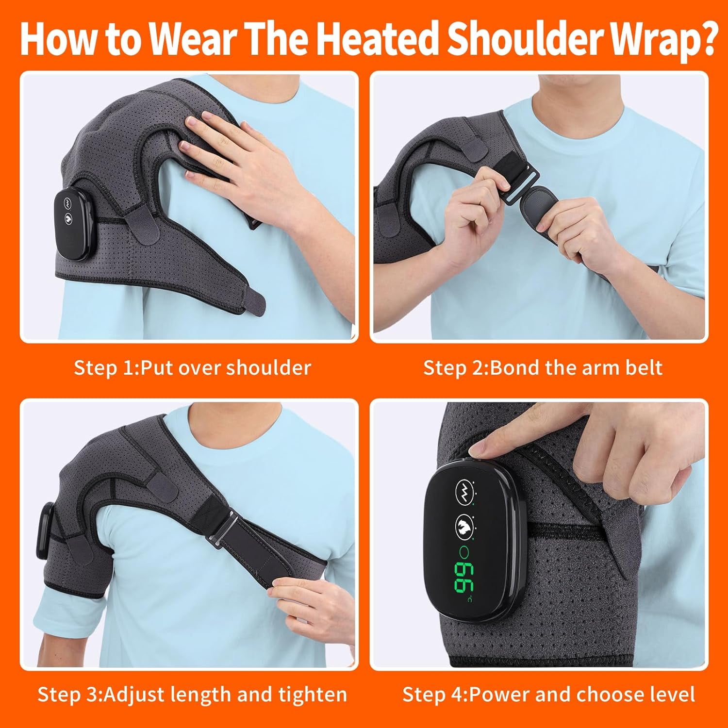 Wrongduck Cordless Heated Shoulder Brace Wrap with Massage, 3 Heat & Vibration Modes, 5000mAh Rechargeable Heating Pad Shoulder Massager for Men and Women