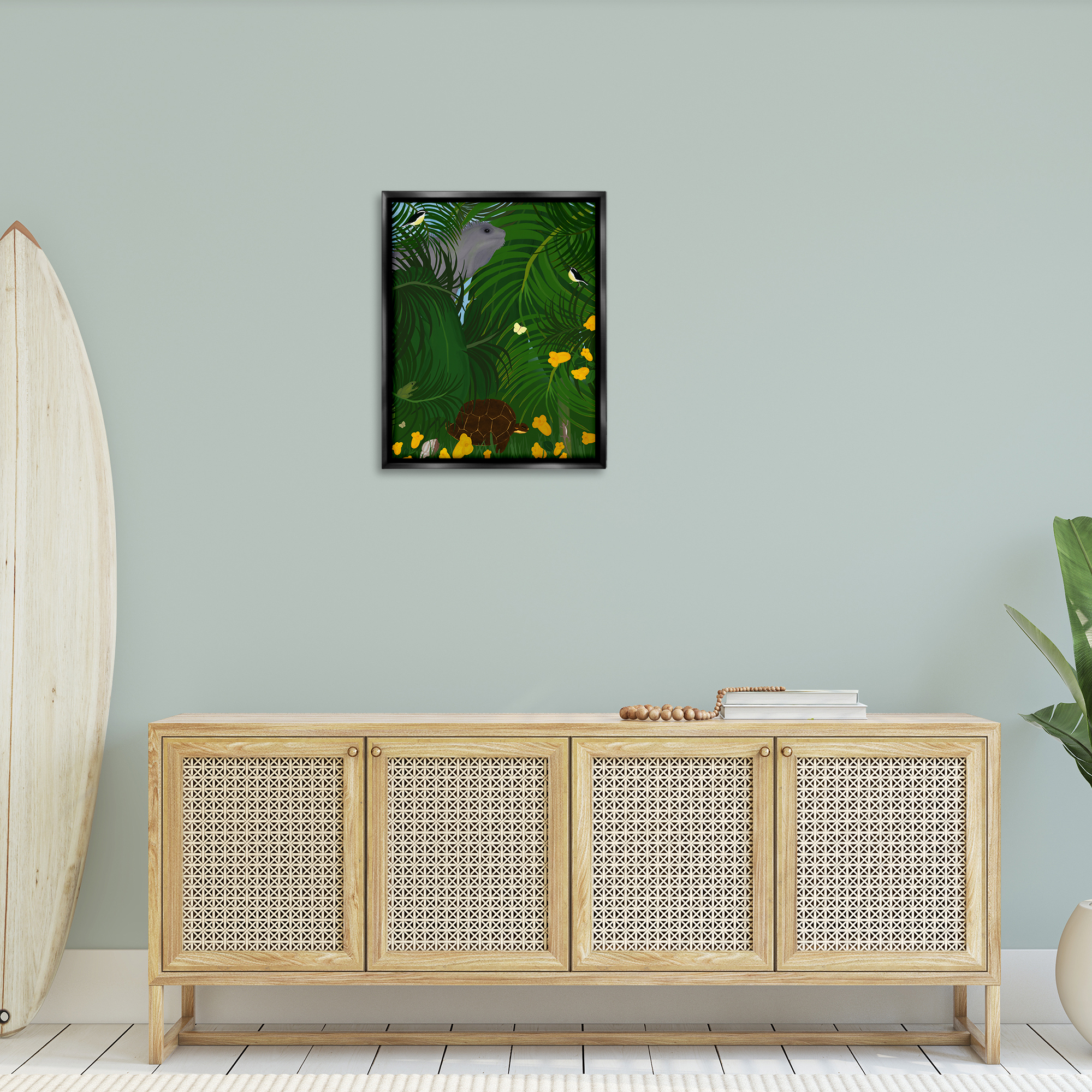 Stupell Industries Island Life Animals Animals Painting Black Floater Framed Canvas Art Print Wall Art, 25 x 31