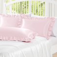 thumbnail image 2 of Funda de almohada Homiest con volantes, satén, tamaño queen, rosa rubor, juego de 2, 2 of 7