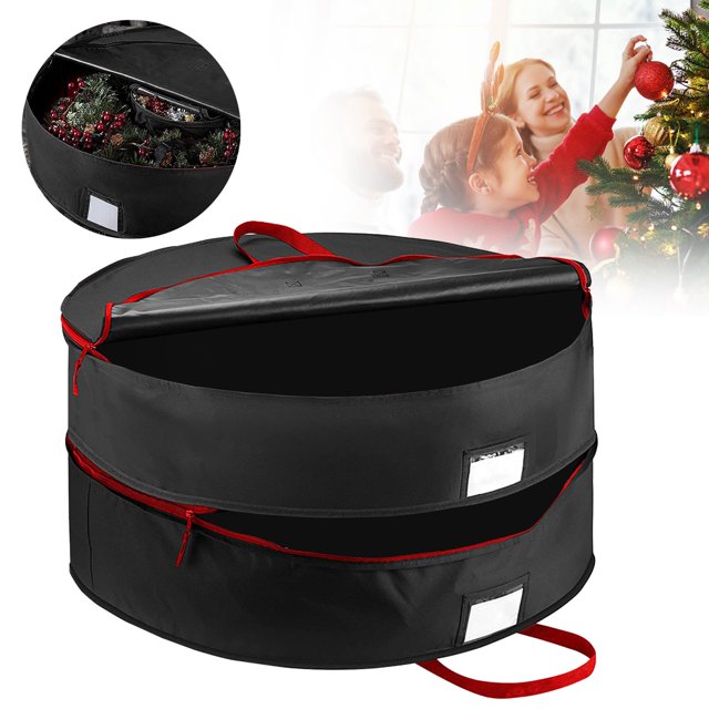 Christmas Home Textile Storage Wreath Storage Container 30 Inches Christmas Wreath Storage Bag 2 Layer Storage Thickened Cloth Water Proof Material With Zipper Reinforced Handle Dusts Proof Red