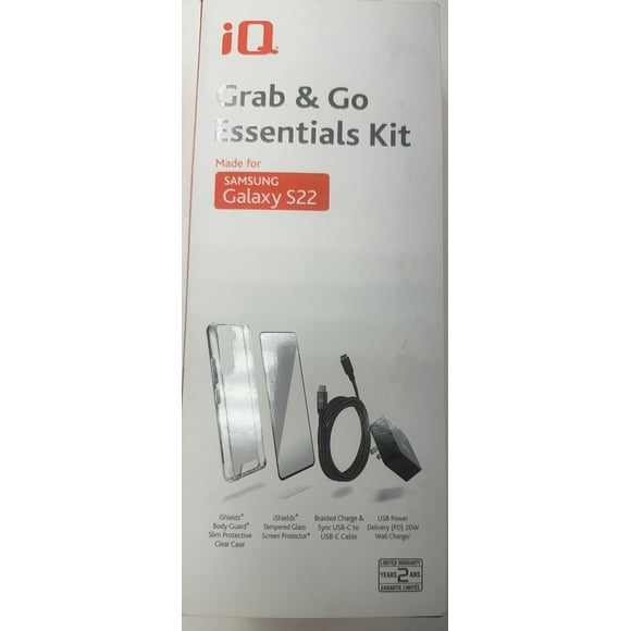 iQ Grab & Go Kit Essentiel / pour iPhone Samsung S22 / Ensemble d'Accessoires Premium avec Protecteur d'Écran iSHIELDZ, Étui Mince Transparent, Pad de Charge Sans Fil Compatible Magsafe, et Chargeur Mural 30W PD