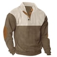 thumbnail image 2 of Miluxas Corduroy Sweatshirt for Men Casual Patchwork Fashion Long Sleeve Stand Collar Button Tops Polo Collared Sweaters Brown, 2 of 5